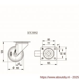 Tente zwenkwiel met plaat wit 100 mm maximaal 200 kg - A21905287 - afbeelding 2