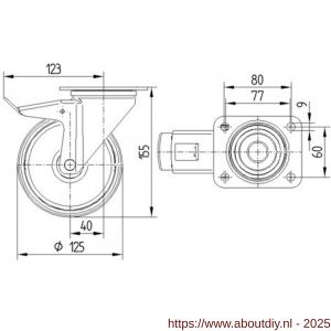 Tente zwenkwiel met plaat met rem wit 125 mm maximaal 250 kg - A21905275 - afbeelding 2