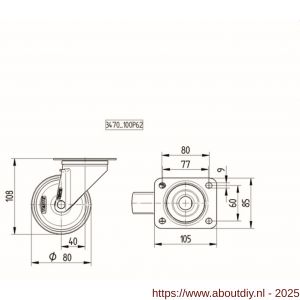 Tente zwenkwiel met plaat zwart 80 mm maximaal 70 kg - A21905297 - afbeelding 2