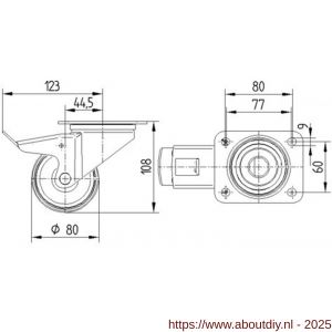 Tente zwenkwiel met plaat met rem zwart 80 mm maximaal 70 kg - A21905280 - afbeelding 2