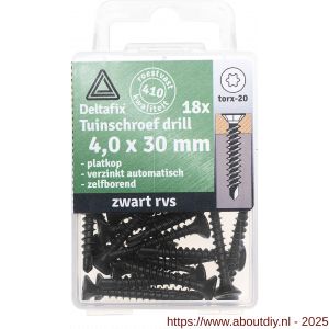 Deltafix spaanplaatschroef platkop Torx met nibs boorpunt zwart gecoat RVS 410 4.0x30 mm blister 18 stuks - A21904774 - afbeelding 1
