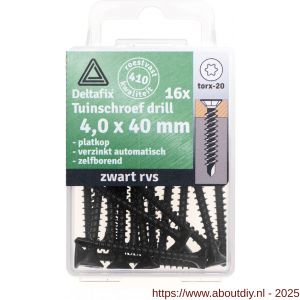 Deltafix spaanplaatschroef platkop Torx met nibs boorpunt zwart gecoat RVS 410 4.0x40 mm blister 16 stuks - A21904775 - afbeelding 1
