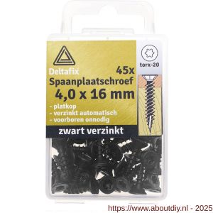 Deltafix spaanplaatschroef platkop Torx met nibs type 17 snijpunt zwart verzinkt 4.0x16 mm blister 45 stuks - A21904779 - afbeelding 1