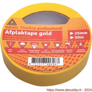 Deltafix afplaktape zelfklevend fineline gold met label geel 50 m x 19 mm - A21902699 - afbeelding 1
