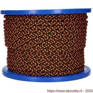 QlinQ koord PES 8 mm gevlochten zwart-oranje 100 m rol - A40850161 - afbeelding 1