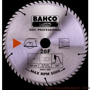 Bahco 8501-F cirkelzaagblad hardmetaal hout 140x20 mm 24T - A33010619 - afbeelding 1