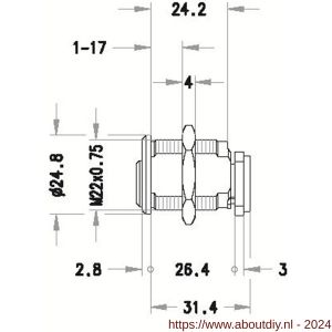 Evva plaatmontagecilinder voor glasdeur 3KS diameter 24,8 mm keersleutel verschillend sluitend messing vernikkeld - A22102461 - afbeelding 2