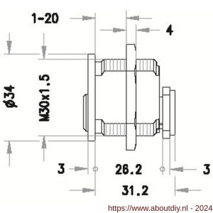 Evva plaatmontagecilinder 3KS M30x1,5 mm keersleutel verschillend sluitend messing vernikkeld - A22102445 - afbeelding 2