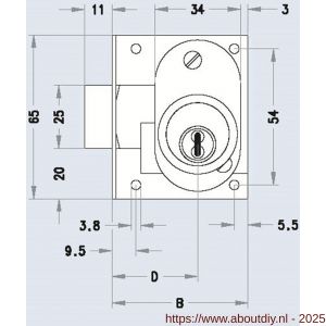 Evva meubelcilinderslot 3KS keersleutel plan messing vernikkeld MER/MR - A22102646 - afbeelding 2