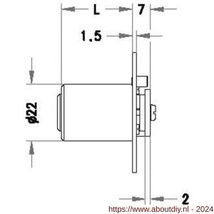 Evva plaatmontagecilinder voor schuifdeur montageplaat rond 3KS diameter 22 mm keersleutel verschillend sluitend messing vernikkeld - A22102475 - afbeelding 2