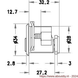 Evva plaatmontagecilinder 3KS diameter 28 mm keersleutel plan messing vernikkeld - A22102446 - afbeelding 2