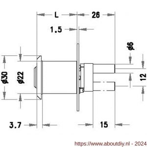 Evva plaatmontagecilinder voor bureauladen 3KS diameter 22 mm keersleutel verschillend sluitend messing vernikkeld - A22102459 - afbeelding 2