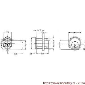Evva plaatmontagecilinder EPS M22x0,75 mm stiftsleutel conventioneel verschillend sluitend messing vernikkeld - A22102482 - afbeelding 2