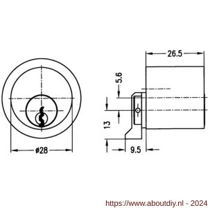 Evva meubelcilinder 26,5 mm lang EPS diameter 28 mm stiftsleutel conventioneel plan messing vernikkeld - A22100599 - afbeelding 2