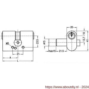 Evva dubbele portaalcilinder EPS 41x20 mm stiftsleutel conventioneel plan messing vernikkeld - A22100525 - afbeelding 2