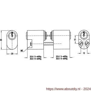 Evva binnen-buitenzijde Zweedse cilinder EPS 35x20 mm stiftsleutel conventioneel plan messing vernikkeld - A22100523 - afbeelding 2