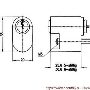 Evva binnenzijde Zweedse cilinder EPS 35x20 mm stiftsleutel conventioneel plan messing vernikkeld - A22100549 - afbeelding 2