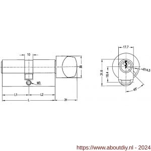 Evva ovaalcilinder dubbel knop EPS 31/K31=62 mm stiftsleutel conventioneel plan messing vernikkeld - A22100529 - afbeelding 2
