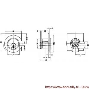 Evva plaatmontagecilinder met stofkap EPS diameter 28 mm stiftsleutel conventioneel verschillend sluitend messing vernikkeld - A22102488 - afbeelding 2