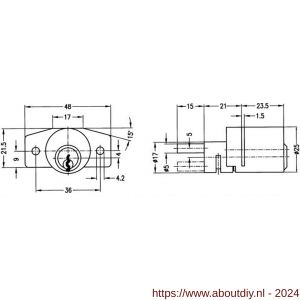 Evva plaatmontagecilinder voor bureauladen EPS diameter 25 mm stiftsleutel conventioneel plan messing vernikkeld - A22102489 - afbeelding 2