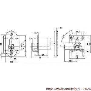 Evva houtmontagecilinder TSC 45,7 mm stiftsleutel conventioneel verschillend sluitend messing vernikkeld - A22100669 - afbeelding 2