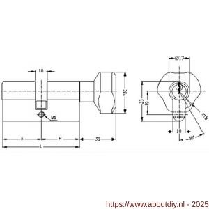 Evva profielcilinder dubbel knop TSC SKG** 36/K71=107 mm stiftsleutel conventioneel verschillend sluitend messing vernikkeld knopmodel AKN KZ - A22101055 - afbeelding 2