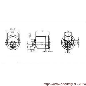 Evva meubelcilinder 31 mm lang TSC diameter 25 mm stiftsleutel conventioneel verschillend sluitend messing vernikkeld - A22100515 - afbeelding 2