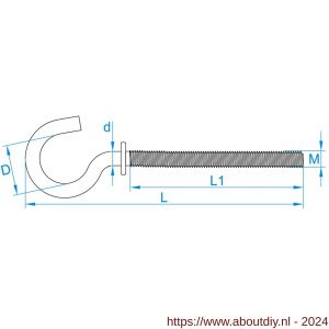 GebuVolco 016 schroefhaak metrisch met borst M6x58 mm ijzer gegalvaniseerd - A50001429 - afbeelding 2