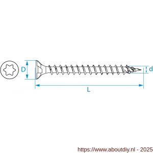 SilverMate 814 spaanplaatschroef platkop 3.0x20 mm Torx TX 10 staal gehard verzinkt - A50000668 - afbeelding 4