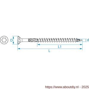 SilverMate 816 spaanplaatschroef platkop deeldraad 4.0x60/37 mm Torx TX 20 staal gehard verzinkt - A50000689 - afbeelding 3