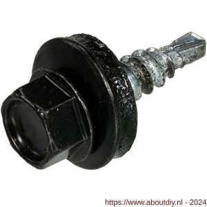 Homefix profielplaatschroef staal verzinkt VZ zeskantkop zelfborend met EPDM-ring zwart RAL 9005 4.8x20 mm blister 20 stuks - A51404994 - afbeelding 1