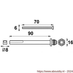 AXA wisselstift met set bouten 90x8 mm M6x70 mm - A21600618 - afbeelding 2