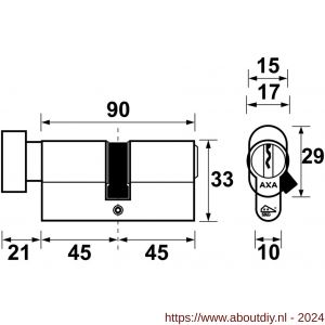 AXA knop veiligheidscilinder Security verlengd K45-45 - A21600032 - afbeelding 2