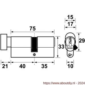 AXA knop veiligheidscilinder Security verlengd K40-35 - A21600025 - afbeelding 2