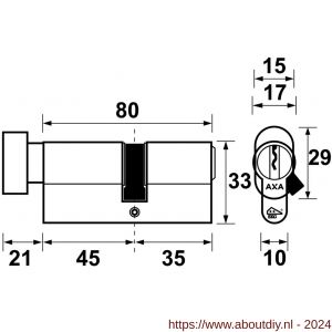 AXA knop veiligheidscilinder Security verlengd K45-35 - A21600030 - afbeelding 2