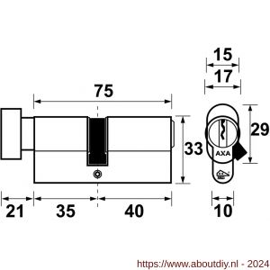 AXA knop veiligheidscilinder Security verlengd K35-40 - A21600020 - afbeelding 2