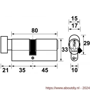 AXA knop veiligheidscilinder Security verlengd K35-45 - A21600021 - afbeelding 2