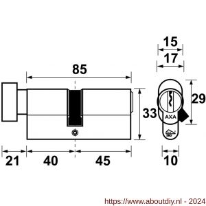 AXA knop veiligheidscilinder Security verlengd K40-45 - A21600027 - afbeelding 2
