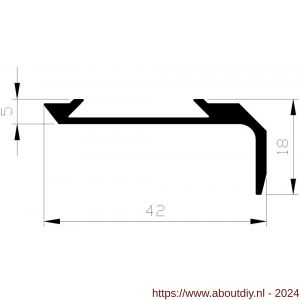 AluArt trapkant zonder inlage 42 mm geboord en gesoevereind L 5000 mm aluminium brute - A20201013 - afbeelding 1