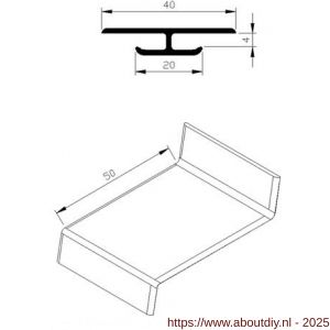 AluArt waterslagprofiel koppelstuk voor waterslag 50 mm aluminium brute - A20201166 - afbeelding 2