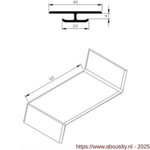 AluArt waterslagprofiel koppelstuk voor waterslag 60 mm aluminium brute - A20201167 - afbeelding 2