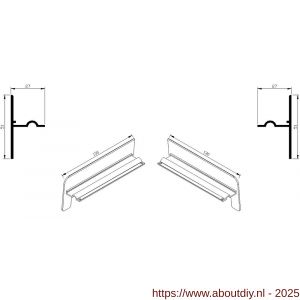 AluArt waterslagprofiel stel kopschotjes op en neer gekeept links en rechts voor Roundline 130/5 aluminium brute - A20201284 - afbeelding 1