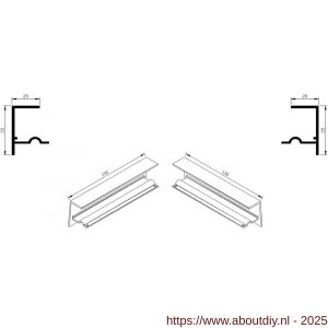 AluArt waterslagprofiel stel kopschotjes met stucrand links en rechts voor Roundline 130/5 aluminium brute - A20201302 - afbeelding 1