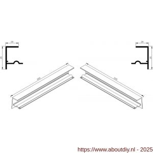 AluArt waterslagprofiel stel kopschotjes met stucrand links en rechts voor Roundline 220/5 aluminium brute - A20201312 - afbeelding 1