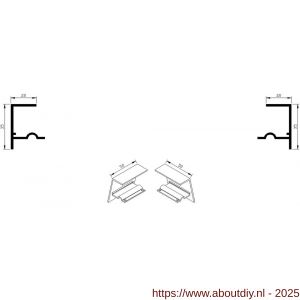 AluArt waterslagprofiel stel kopschotjes met stucrand links en rechts voor Roundline 50/15 aluminium brute - A20201297 - afbeelding 1