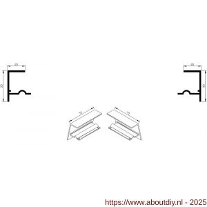 AluArt waterslagprofiel stel kopschotjes met stucrand links en rechts voor Roundline 70/15 aluminium brute - A20201298 - afbeelding 1