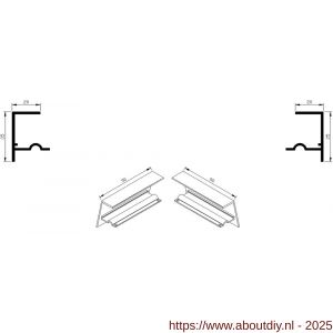 AluArt waterslagprofiel stel kopschotjes met stucrand links en rechts voor Roundline 90/15 aluminium brute - A20201299 - afbeelding 1