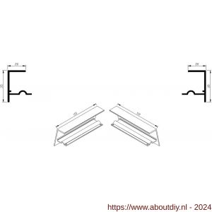 AluArt waterslagprofiel stel kopschotjes met stucrand links en rechts voor Roundline 110/15 aluminium brute - A20201301 - afbeelding 1