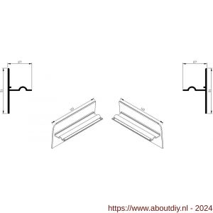AluArt waterslagprofiel stel kopschotjes opstaand neerhangend links en rechts voor Roundline 110/5 aluminium brute - A20201264 - afbeelding 1