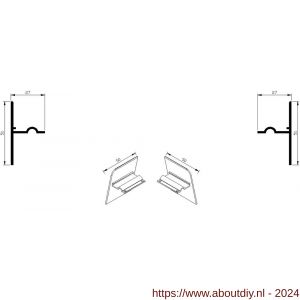 AluArt waterslagprofiel stel kopschotjes opstaand neerhangend links en rechts voor Roundline 50/15 aluminium brute - A20201261 - afbeelding 1